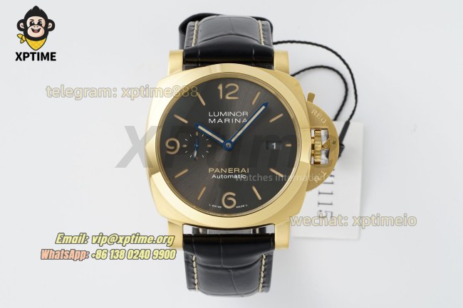Luminor Marina Auto PAM1115 44mm VSF Gray/Stick & Numeral on YG/LE Strap P9010 Luminor Marina Auto PAM1115 44mm VSF Gray/Stick & Numeral on YG/LE Strap P9010