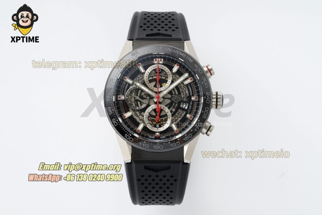 Carrera Cal. HEUER 01 Chrono 43mm XF Skeleton/Stick on SS/RU Strap A1887 Carrera Cal. HEUER 01 Chrono 43mm XF Skeleton/Stick on SS/RU Strap A1887