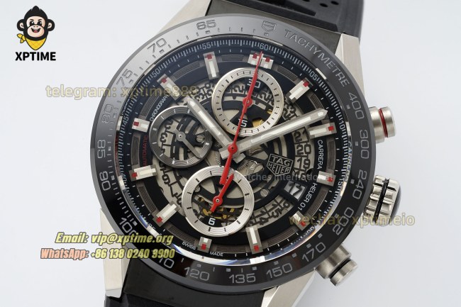 Carrera Cal. HEUER 01 Chrono 43mm XF Skeleton/Stick on SS/RU Strap A1887 Carrera Cal. HEUER 01 Chrono 43mm XF Skeleton/Stick on SS/RU Strap A1887