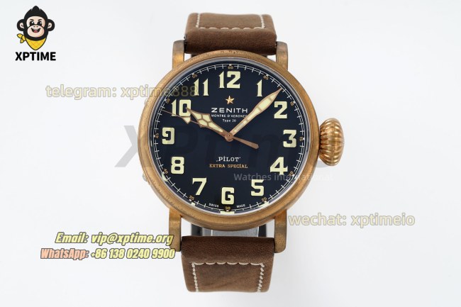 Type 20 Pilot Extra Special 45mm XF Black/Numerals on BR/LE Strap A2824 Type 20 Pilot Extra Special 45mm XF Black/Numerals on BR/LE Strap A2824
