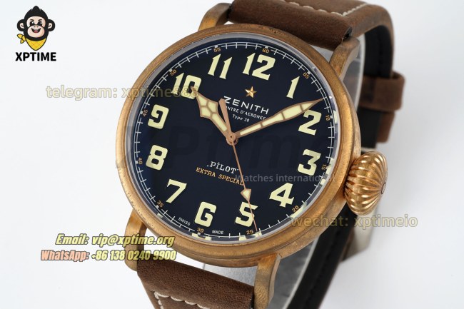 Type 20 Pilot Extra Special 45mm XF Black/Numerals on BR/LE Strap A2824 Type 20 Pilot Extra Special 45mm XF Black/Numerals on BR/LE Strap A2824