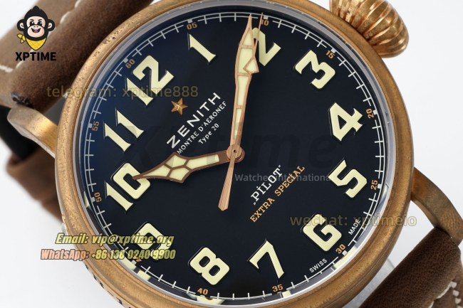 Type 20 Pilot Extra Special 45mm XF Black/Numerals on BR/LE Strap A2824 Type 20 Pilot Extra Special 45mm XF Black/Numerals on BR/LE Strap A2824