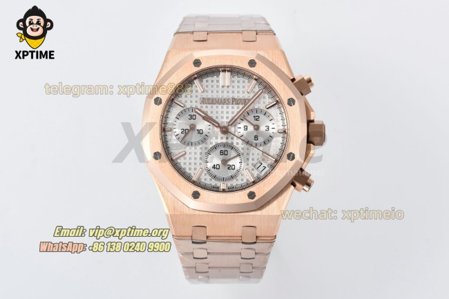 Royal Oak Chrono 26239OR 41mm ZF White/Stick on RG/RG Bracelet SH4401 Super Clone Royal Oak Chrono 26239OR 41mm ZF White/Stick on RG/RG Bracelet SH4401 Super Clone