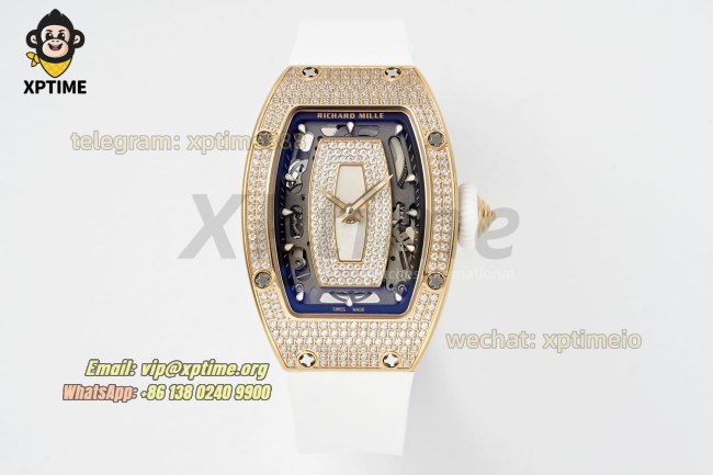 RM07-01 Ladies 31.5mm ZF RG White/Full Damond Sketelon on RG/RU Strap CRMA2 RM07-01 Ladies 31.5mm ZF RG White/Full Damond Sketelon on RG/RU Strap CRMA2