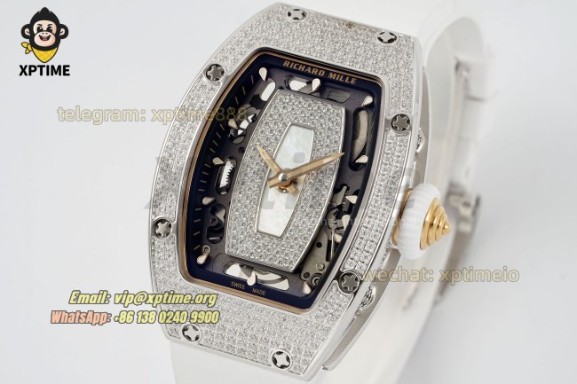 RM07-01 Ladies 31.5mm ZF White/Full Damond Sketelon on SS/Ru Strap CRMA2