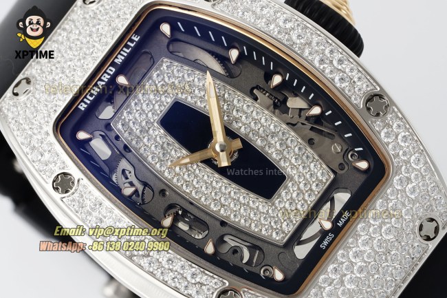 RM07-01 Ladies 31.5mm ZF RG Black/Full Damond Sketelon on SS/RU Strap CRMA2 RM07-01 Ladies 31.5mm ZF RG Black/Full Damond Sketelon on SS/RU Strap CRMA2