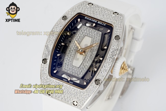 RM07-01 Ladies 31.5mm ZF RG White/Full Damond Sketelon on SS/RU Strap CRMA2 RM07-01 Ladies 31.5mm ZF RG White/Full Damond Sketelon on SS/RU Strap CRMA2