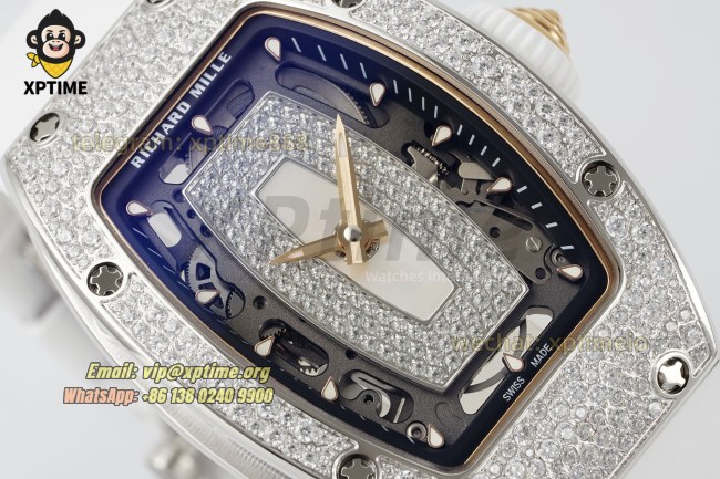 RM07-01 Ladies 31.5mm ZF RG White/Full Damond Sketelon on SS/RU Strap CRMA2 RM07-01 Ladies 31.5mm ZF RG White/Full Damond Sketelon on SS/RU Strap CRMA2