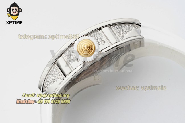 RM07-01 Ladies 31.5mm ZF RG White/Full Damond Sketelon on SS/RU Strap CRMA2 RM07-01 Ladies 31.5mm ZF RG White/Full Damond Sketelon on SS/RU Strap CRMA2